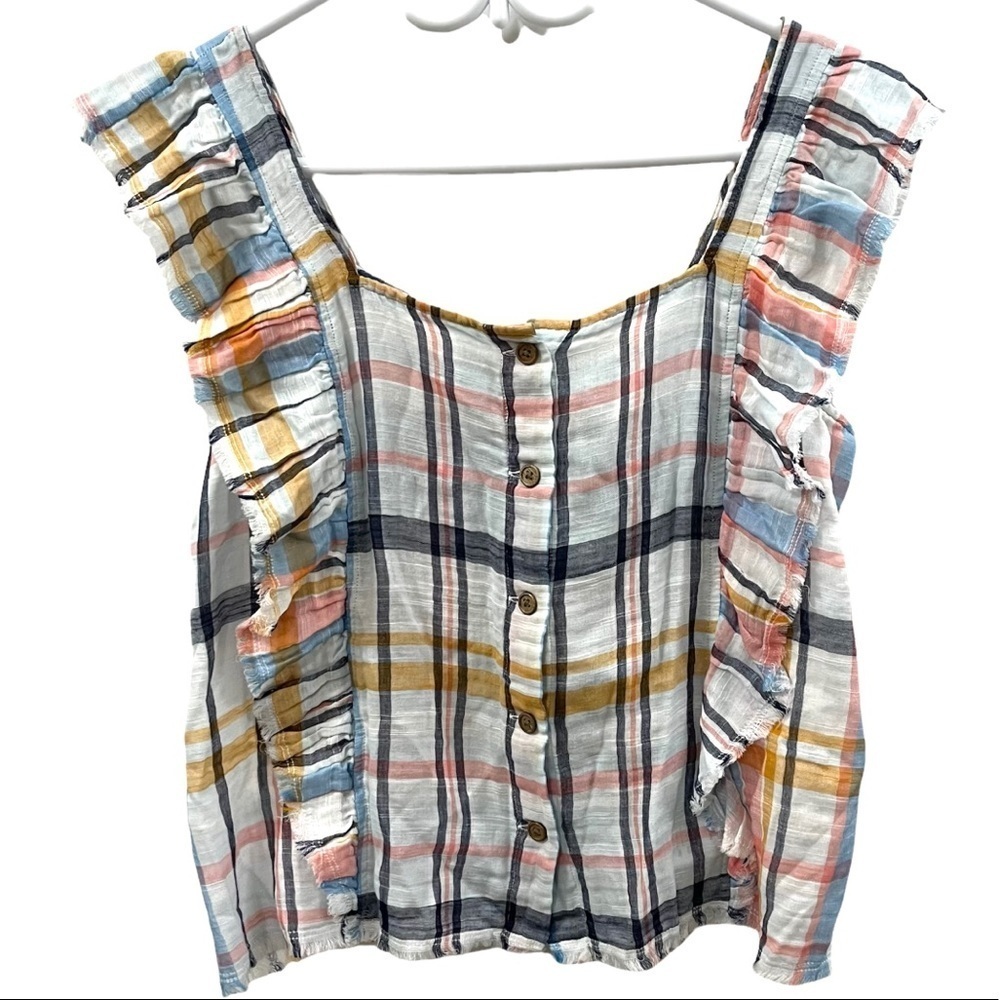 ‼️sold‼️True Craft SLEEVELESS 100% cotton PLAID BUTTON DOWN SHIRT